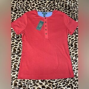 NWT Vintage Ralph Lauren Red Button Up Tshirt Top Shirt Lauren Jeans Company